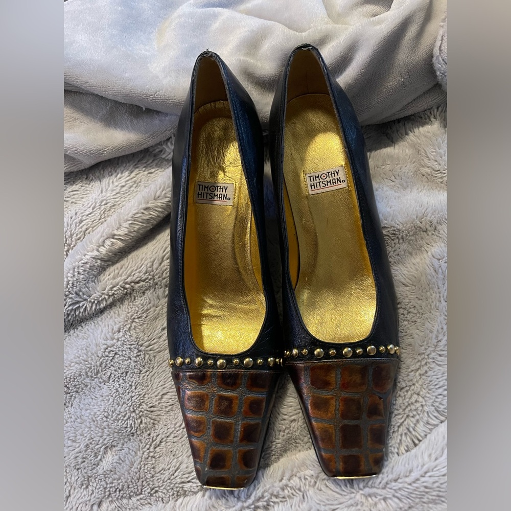 Timothy Hitsman Black and Brown Heels with Gold Accents